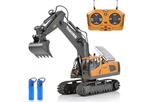 SIEREOLLY Remote Controlled Excavator, 2.4 GHz RC Excavator Toy for Children Boys with Metal Shovel, 680° Rotation, Lights and Sound Effects, 2 x 1200 mAh Rechargeable Batteries