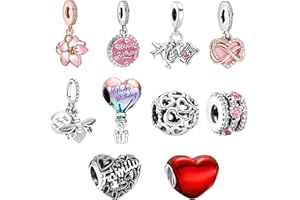 MLPKOI 10 Pcs Pendentif Charms, Bijoux Femme, Charme, Compatible pour Européen Bracelets et Colliers, Meilleur Cadeau Pour Femmes Filles Maman Adolescentes, Idéal pour Noël, Anniversaires