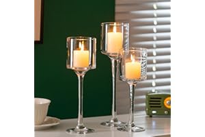 Romadedi Porta Candele Vetro Portacandele Alto - da Tavolo Porta Tealight Set di 3 Portalumini Moderno Design per Centrotavola Decorazioni per la Casa Natalizio Nozze 20/23/26 cm