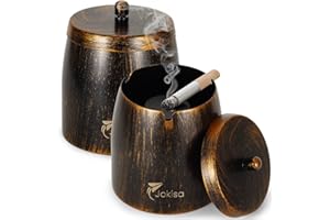 JOKISA Set de 2 Cendriers Rétro Extérieurs en Acier Inoxydable avec Couvercle, Base Antidérapante pour Bar et Balcon (XXL)