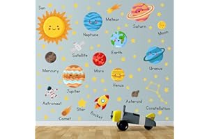 HPNIUB HPUINB Planet Wall Stickers,The Solar System Wall Stickers for Kids Bedroom,Outer Space Wall Decals for Nursery,Astronaut Stars Wall Art for Children Bedroom Babyroom Playroom Living Room Decor