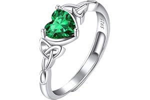 Suplight 925 Sterling Silver Claddagh Heart Rings, Adjustable Birthstone Ring Irish Celtic Jewellery for Women Girls (with Gift Box)