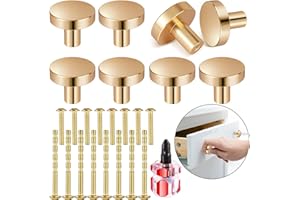VEPEPE 8 Pcs Redondo Tiradores Para Cajones Dorados, 25 * 30mm Redondo Tiradores Armarios Dorados con 16 Tornillos de Fijación y 1 Destornillador, Cajones para Muebles Cocina Armarios