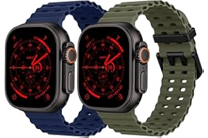SURUNDO 2 Pack Ocean Silicone Sport Strap - Compatible with Apple Watch Ultra 2/Ultra Strap 49mm 45mm 44mm for Men Women, Breathable Soft Waterproof Band for iWatch Ultra 2/Ultra Series 10 46mm SE/9/8/7/6/5