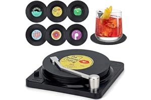 Litensh sottobicchieri in vinile retrò CD, antiscivolo, in gomma, isolati, rotondi, per tè, caffè, bevande, protezione da tavolo impedisce lo scivolamento del supporto (Modello M1 + Supporto)