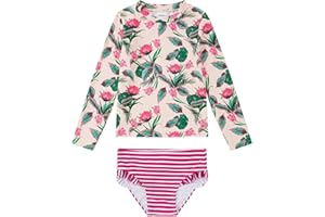 1STRUNANDUP Bambine Costume da Bagno Manica Lunga Tankini UPF 50+ Protezione Solare Ragazza Rash Guard Set 3-8 Anni