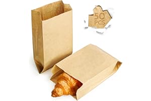 Majillux 50 Sacchetti di Carta Kraft 12 x 20 x 6 cm, Sacchettini Carta Piccoli per Alimenti, Buste di Carta, Sacchetto Pane - Sostenibili e Riciclabili - Prodotte in Europa