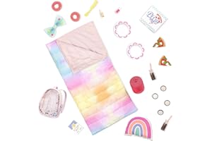 Glitter Girls 62243453722 Sleepover Party & Backpack Set – Tie-Dye Sleeping Bag, Rainbow Pillow & Pizza Play Food, 36 months-8 years
