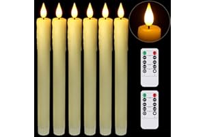 PChero Velas LED cónicas sin llama con control remoto, juego de 6 velas de cera real que funcionan con pilas, candelabros eléctricos parpadeantes para Navidad