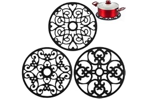 HUNPHY 3 Piezas Anti-Sucio Salvamanteles, Silicona para Salvamanteles Multiusos, Tapete de Silicona con Salvamanteles, Salvamanteles de Silicona Multiusos, para Ollas, Utensilios de Cocina, Negro, 19,5 cm