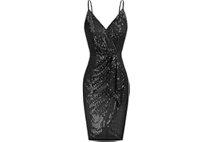 GRACE KARIN Women Sequined Sleeveless V-Neck Bodycon HIPS-Wrapped Party Cocktail Club Dress