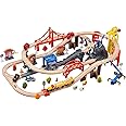 Masroo Train Set - Wooden Train Tracks & Trains for Kids, Toddler Boys and Girls 3,4,5 Years Old and Up– Premium Wood Construction Toys