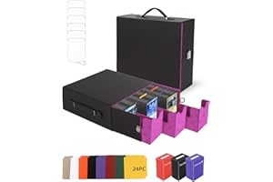 Heypappy Trading Card Storage Box 2400+ Capacity, Includes 3 PP Cases & Handle, 24 Colorful Dividers & 6 Card Supporters, Durable PU Leather Card Box for Most Standard-sized Trading Cards