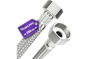 Vioks.pro Tubo corazzato 1/2 pollici (19,3 mm) 250 cm tubo di collegamento, raccordo raccordo 1/2" con copertura su entrambi i lati e tubi flessibili per rubinetti