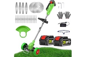 FISIYINDZ Debroussailleuse Electrique sans Fil 21V 4.0Ah Coupe Bordure sans Fil avec 2 Batterie et Chargeur Rapide 29 Lames de Rechange Faible Bruit pour la Coupe de Jardin, Pelouses