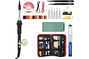 NUZEKY Zestaw do lutowania – 60 W lutownica z regulacją temperatury 200-450°C, narzędzie do lutowania z 5 grotami lutowniczymi, wysokiej jakości lutowanie i naprawa – lutownica do elektroniki, biżuterii,