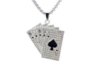 KONFEN Collier Pendentif Homme, Chaine Pendentif Poker en Acier Inoxydable pour Homme Femme, Poker ACE Cordon Necklace Men Pingente avec Strass, Bijoux Cadeau d'anniversaire pour Garçons Hip Hop