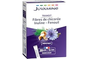Juvamine - Transit - Flore Intestinale et Equilibre - Prébiotiques - Fibres de chicorée - Inuline - Fenouil - Fabriqué en France - Poudre à avaler - 20 sticks