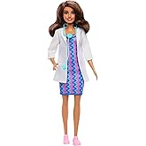 Barbie &Ccedil;ıkarılabilir beyaz &ouml;nl&uuml;ğ&uuml;, elbisesi, ayakkabıları ve stetoskop aksesuarıyla Barbie Kariyer Bebekleri doktor bebek, JK