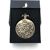 Valkyrie Zarif Kabartma &Ccedil;i&ccedil;ek Desenli Vintage Bronz Cep Saati - Kolye K&ouml;stekli Retro Hediye