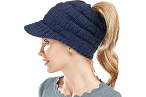 WKTRSM Kucyk czapka beanie damska czapka z daszkiem zimowa ciepła dzianina na zewnątrz narciarstwo czaszki czapki baseballowe niechlujny kok czapka