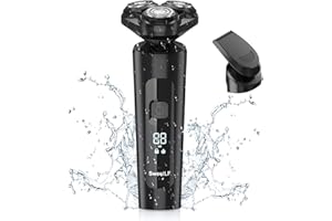 SweetLF Afeitadora Electrica Hombre Rotativa Afeitadora y Recortadora de Barba, 5D Flotante Maquina de Afeitar Hombre IPX7 Impermeable Seco y Húmedo, Afeitadora con Pantalla LCD Cerradura de Viaje