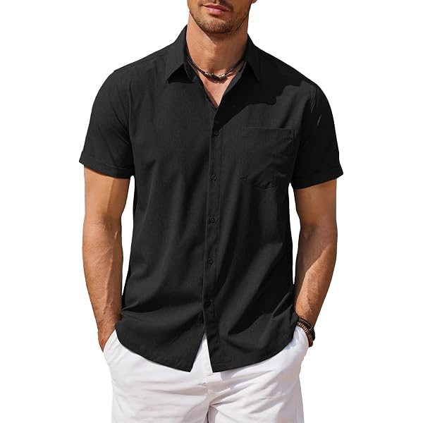 COOFANDY Men's Short Sleeve Button Down Shirt - Lightweight Breathable Summer Shirt For Beach, Wedding & Casual Wear