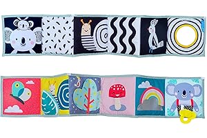 Taf Toys Koala Clip on Pram Book. Double-sided Tummy-time Sensory Soft Baby Book + Teether & Baby-safe Mirror. One Side Black & White. One Brightly Coloured. Suitable for Boys & Girls from Birth