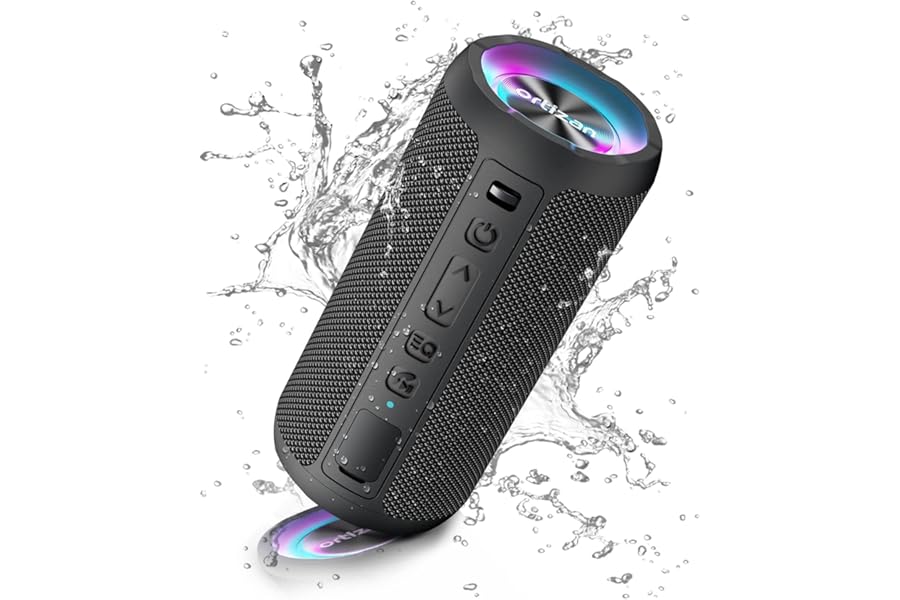 Ortizan Bluetooth Speaker, Portable Wireless Bluetooth Speakers With Led Light, Louder Volume & Enhanced Bass, IPX7 Waterproof, 30H Playtime, Durable Loud Outdoor Speaker for Travel, Sport