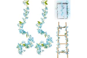FENGJIAHUI 2 Stück Künstliche Deko, Blumengirlande, Kirschblütengirlande, Blumen Girlande, Künstliche Blumengirlande Deko, Party Hochzeit, Kirschblüten (Stil 1 Blau 370MM)