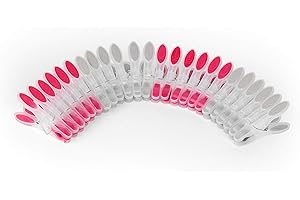 Kleeneze KL066718EU Steady-Grip Lot de 24 Corde, Épingle Vêtements, Pinces à Linge pour la Maison, Plastique, Gris/Rose, 4,2 x 8,3 x 1,5 cm