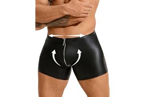 comeondear Boxershorts i PU-läder för män med dragkedja, sexiga underkläder för män, stora storlekar, klubbkläder, korta shorts, gay, kalsonger, sissy underkläder, sexiga underkläder med påse