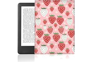 DOODLREAM Strawberries eBook Reader Sleeve for 6" eReader, Pink Case with Snap Closure, Waterproof Memory Fabric Double-Sided Printed E-Book Cover for Screen Protection