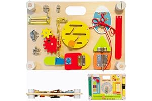 Smartwo Drewniana tablica aktywności dla małych dzieci, zabawki Montessori dla dzieci w wieku 2, 3 i 4 lat, large double-sided wooden busy board, time learning, fine motor skill, early development