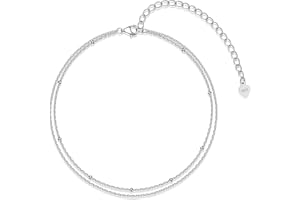 Kamise Silver Anklets for Women, 925 Sterling Silver Double Layered Ankle Bracelets, Adjustable Beach Barefoot Holiday Women's anklets, Summer Waterproof Bead Foot Jewellery Gift for Girls Women