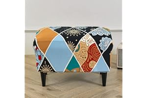 Highdi Ottoman Cover Rectangle Polyester Spandex, Stretch Footstool Slipcover,Stool Protector Cover with Elastic Bottom,Removable Washable Dustproof Footrest Pouffe Covers (flower geometry,1pc)