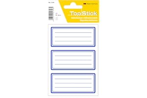 TopStick 1346 Etiquetas escolares para libros y cuadernos (76 x 35 mm, 5 hojas, papel, mate) autoadhesivas, pegatinas neutras con líneas para niños y niñas, 15 adhesivos, azul blanco