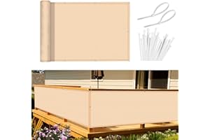 Sunnylaxx Brise Vue Balcon Couverture de confidentialité 90x300 cm PES 170g/㎡, Écran Polyster Vent Protection UV Opaque Résistant aux Intempéries, avec Trous et Serre câbles，Sable
