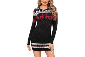 Litherday Women's Christmas Jumper Dress Pullover Knitted Ugly Christmas Sweater Festive Holiday Long Sleeve Mini Christmas Dress Winter Outfit with Reindeer Motif