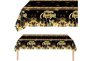 BRKERN 2 Stück Tischdecke Silvester 2026 - Elegante Tischdecke in Schwarz & Gold für Partydeko, Neujahr & Festtage - Ideal als Deko zum Jahreswechsel (B)