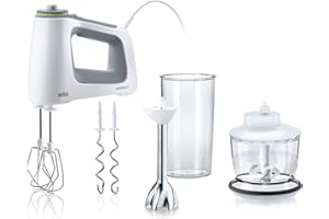 Braun MultiMix 5 HM 5137 mikser ręczny – mikser ręczny z bezstopniową regulacją prędkości, 750 W, w zestawie trzepaczka, hak do zagniatania ciasta, blender do miksowania i miarki 600 ml, biały/szary
