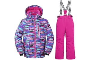 HOTIAN Kinder Skianzug, Mädchen Kinder Schneeanzug,Kinder Winteroverall Wasserdichter Skianzug Mädchen,Outdoor Warm Skifahren Bekleidung Skijacke and Skihose