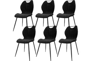 JIJIAN Set di 6 Sedie Sala da Pranzo, Sedie da Cucina, Sedia imbottita,Sedia da Soggiorno, Schienale in Tessuto e Gambe in Metallo, Ideale per Sale da Pranzo, Cucine e Soggiorni, Nero