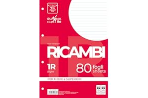 Pigna, Paquet de 80 feuilles perforées à 4 trous pour le classement, format A4, 21x29,7, feuilles perforées sans renfort, 1R, lignées