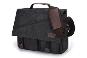 RAVUO Bolso Bandolera Hombre Grande Bolsa de Mensajero para 14 15.6 17 Pulgadas Ordenador Portátil Bolsa de Hombro Lona Messenger Bag,Nergo