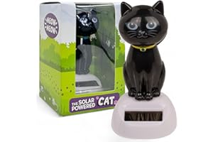 MIJOMA Figura oscillante a energia solare, in plastica, altezza 10 cm, non necessita di batterie, per davanzali, auto e luoghi soleggiati (gatto nero)