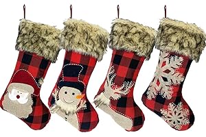 MIUEZUTH 4er Set Weihnachtsstrumpf Groß Nikolausstrumpf Weihnachtssocken 46.5CM Christmas Stockings Nikolausstiefel für Kinder Nikolaus Socke zum befüllen Kamin Schneemann Weihnachtsmann Rentier Weihnachtsbaum
