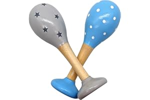 PREMYO Sonaglio Neonato Maracas - Giocattolo per Bambini Legno - Gioco Montessori Musicale Bebè - Stelle Grigio Blu