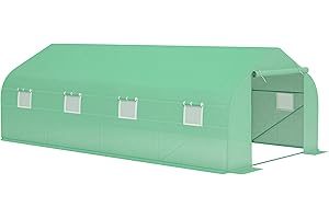 HOMCOM Outsunny Invernadero de Jardín 600x300x200 cm Tipo Túnel para Cultivo Plantas Verduras con 8 Ventanas Transpirables y Puerta Enrollable con Cremallera Acero Verde
