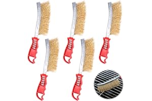 DHISPERARES Pack of 5 Wire Brush Grill, Brass Grill Brush 24 x 5 cm Hand Wire Brush, Grillfürst Brass Brush with Curved Non-Slip Handle, Wire Brush Brass for Cleaning Grill, Welding Slag, Rust, Oil